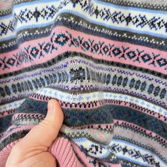 Talbots Women's XL Gray Pink Fair Isle Knit Casual Sweater Soft Lambswool Blend - Picture 8 of 8